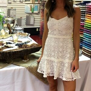 ASTR The Label white eyelet lace mini dress, size XS